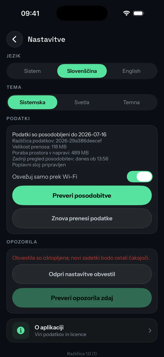 Nastavitve na iPhonu z jezikom, temo in podatki brez povezave