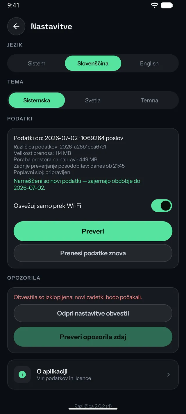 Nastavitve s stanjem podatkov brez povezave: več kot milijon poslov, shranjenih na napravi