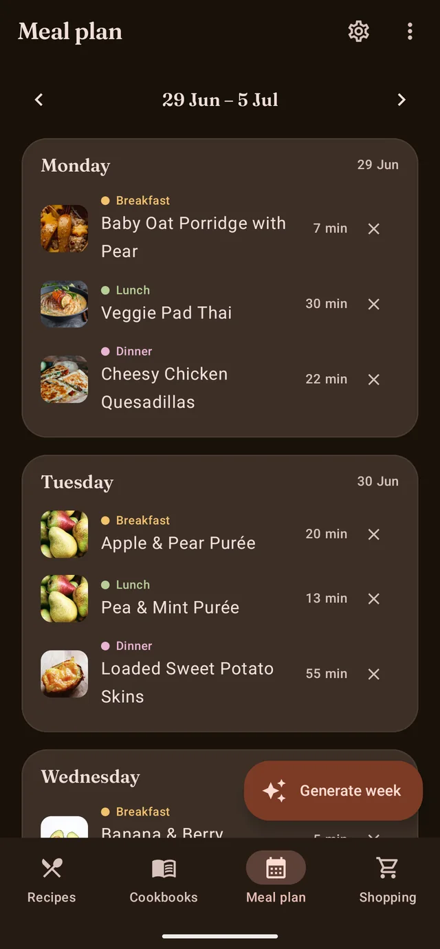 The CookerBooker weekly meal planner
