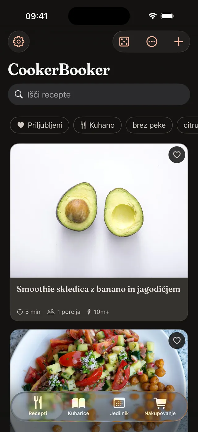 Knjižnica receptov na iPhonu s fotografijami in filtri