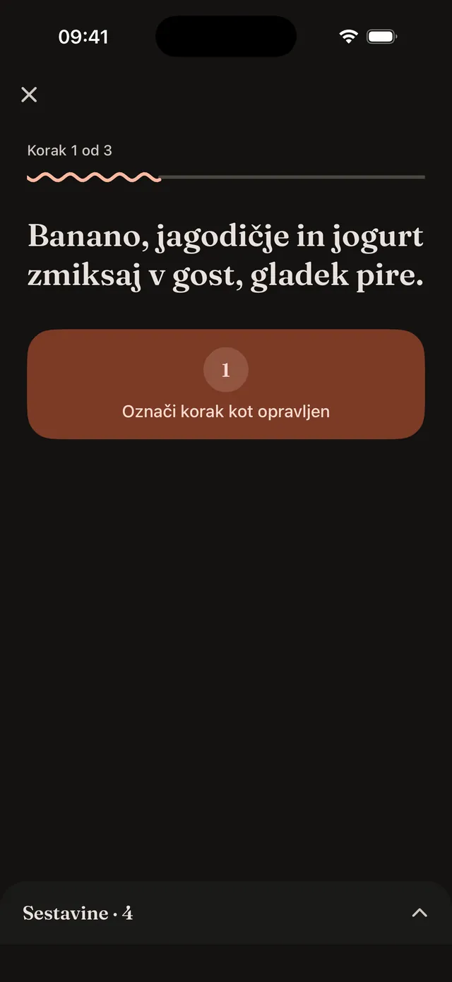 Način kuhanja na iPhonu s preglednim prikazom posameznega koraka