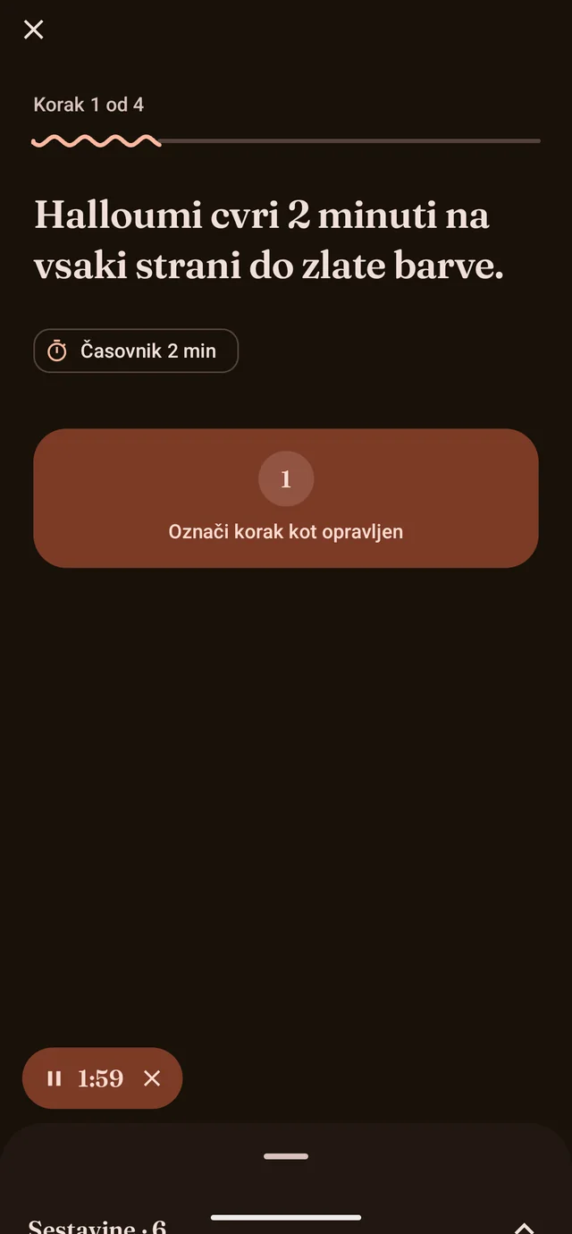Način kuhanja z enim korakom naenkrat, časovnikom za korak in vrstico napredka