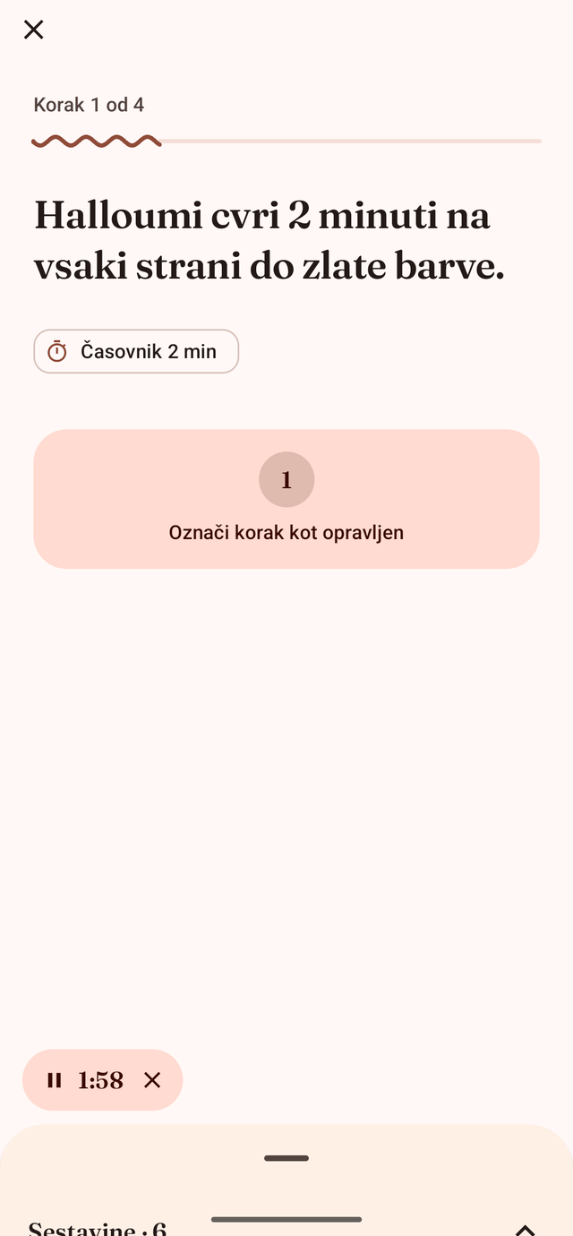 Način kuhanja z enim korakom naenkrat, časovnikom za korak in vrstico napredka