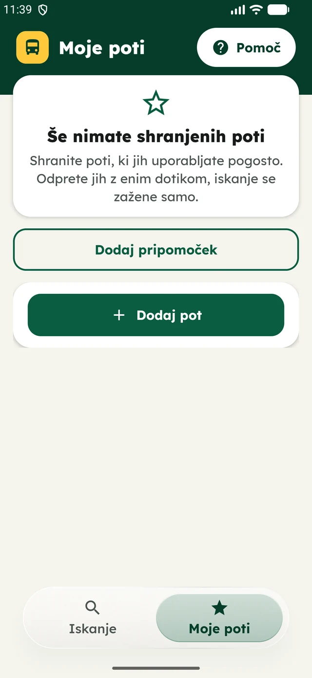 My Routes screen for frequently used journeys