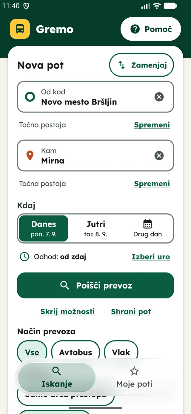 Gremo journey options for bus, train, direct and more comfortable routes