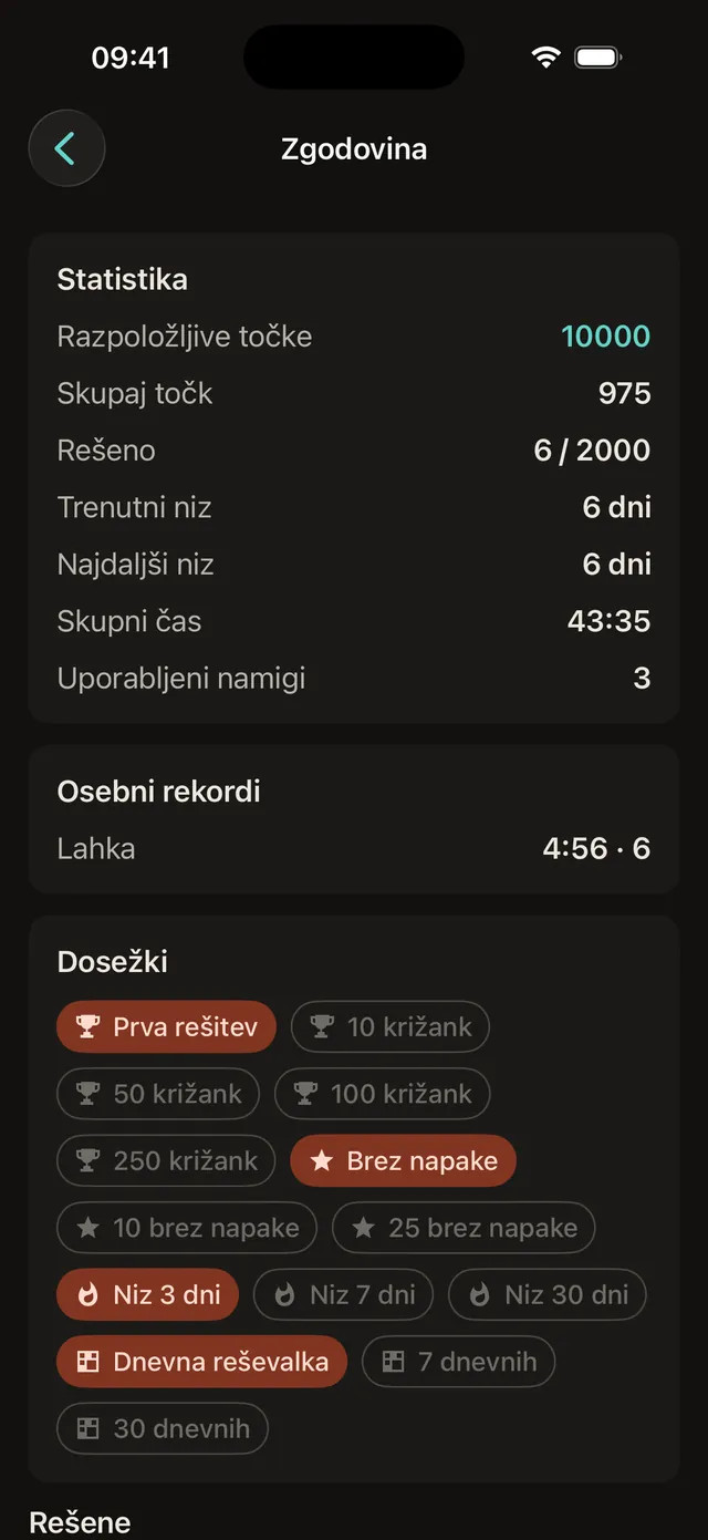 Zgodovina na iPhonu s statistiko, osebnimi rekordi in dosežki