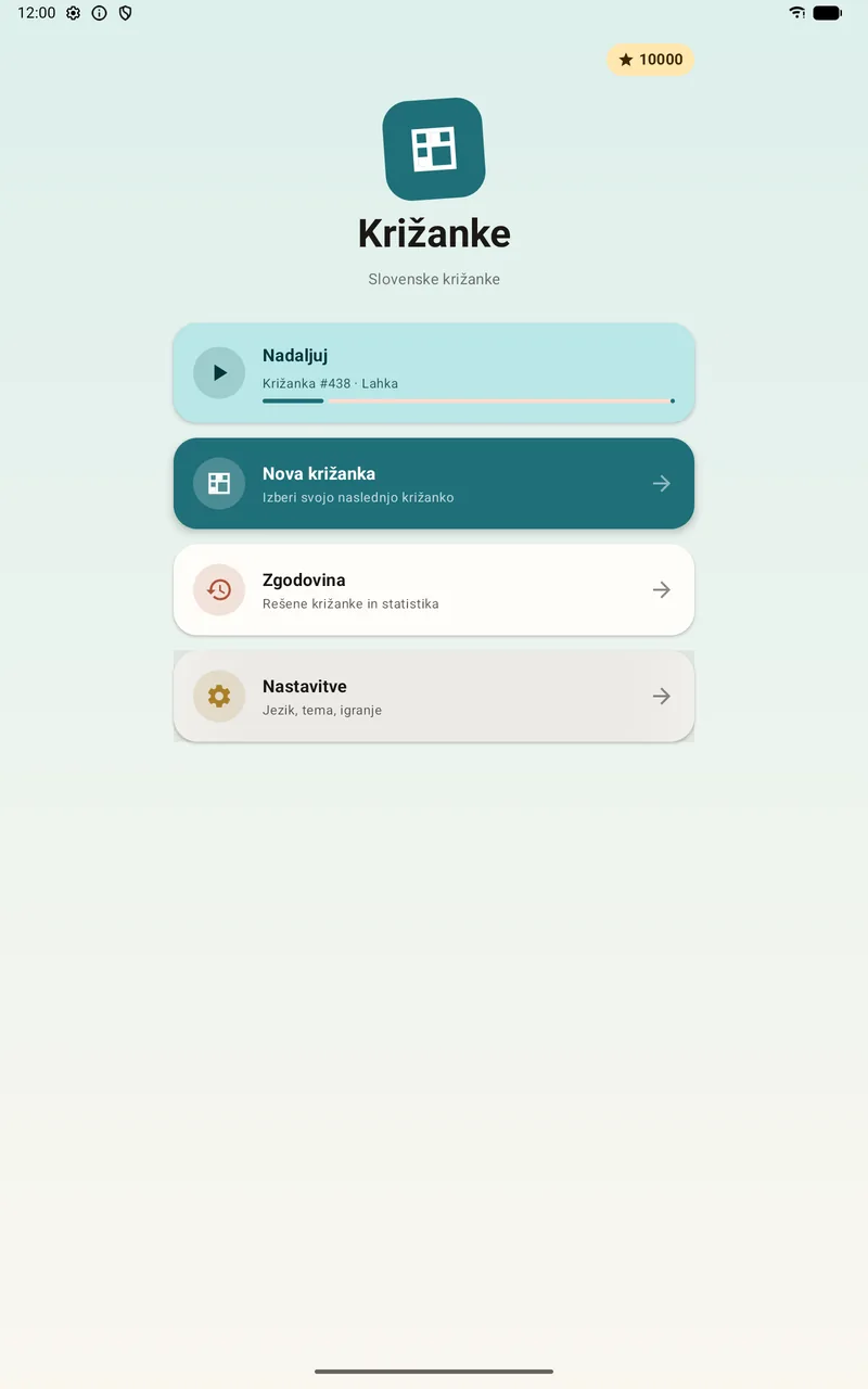 The Križanke home screen on a 10-inch tablet