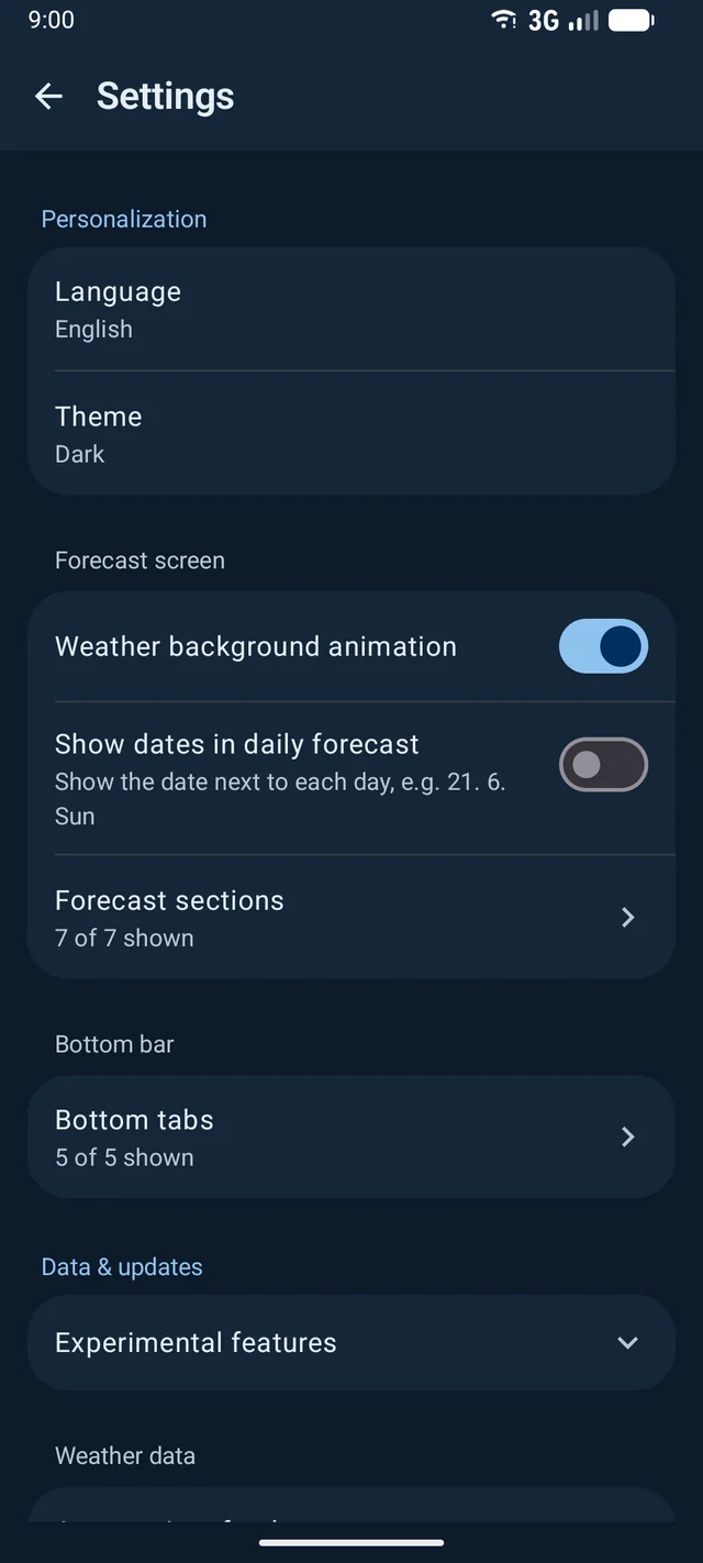 Podnebnik settings and personalization