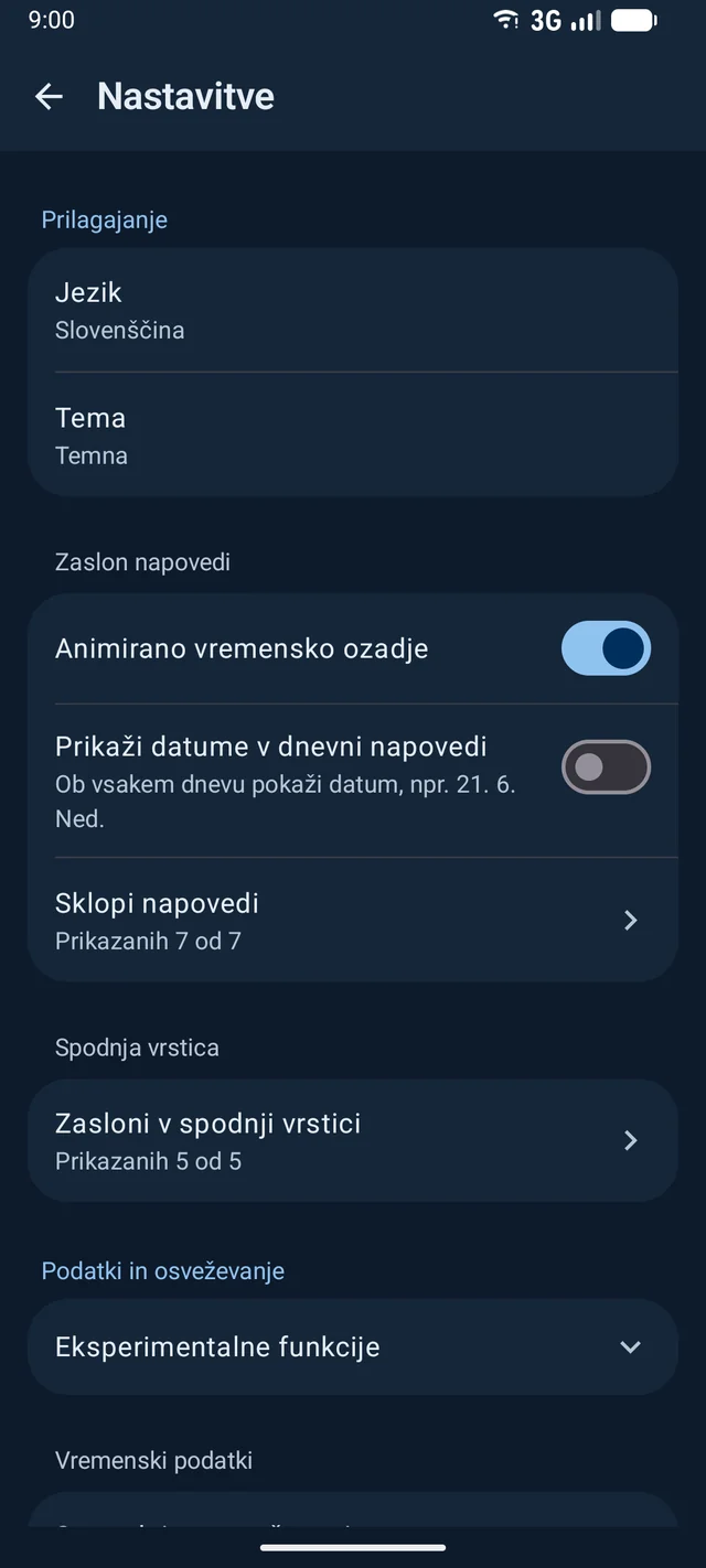 Nastavitve in prilagajanje v aplikaciji Podnebnik