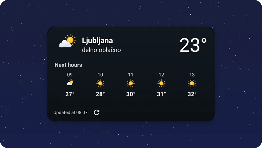 Weather widget with a dark glass background