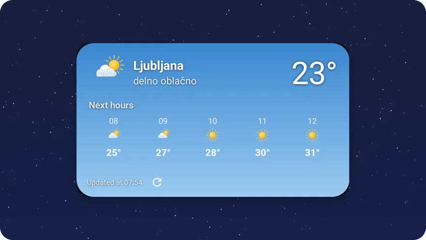Weather widget with a weather gradient background