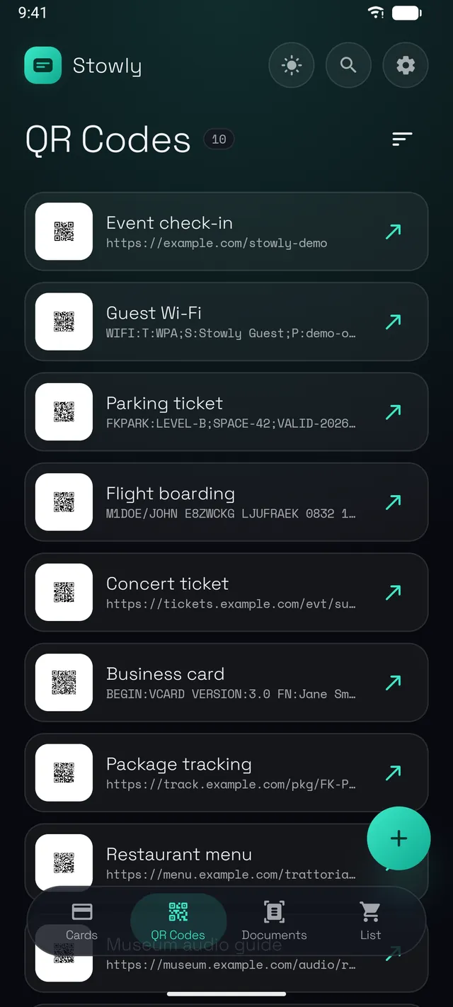 Saved QR codes with automatically suggested titles