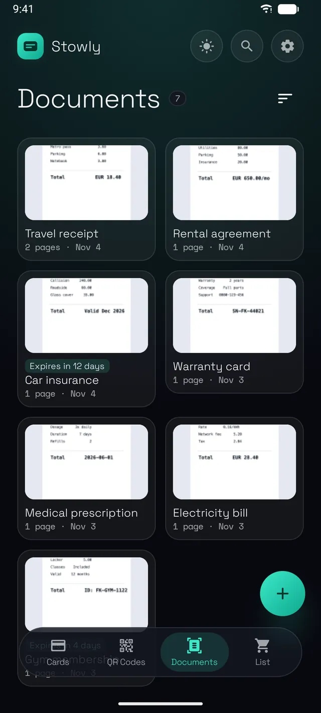 Scanned documents and receipts in the library