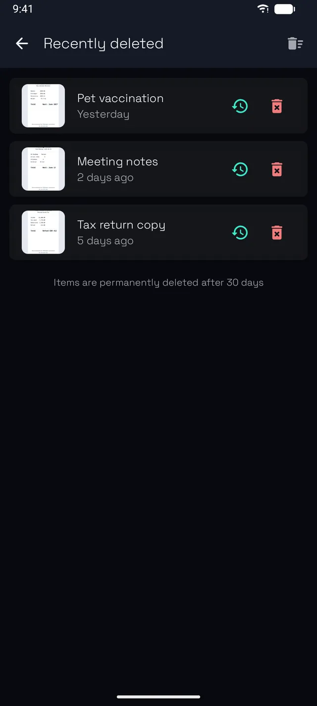 Recently deleted entries with a 30-day safety net