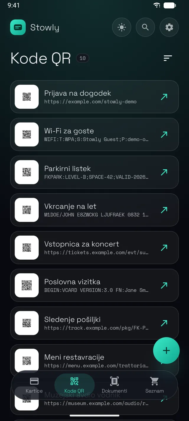 Shranjene kode QR s samodejno predlaganimi naslovi
