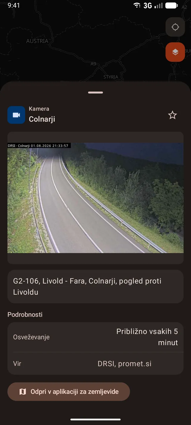 A Zastoji traffic camera sheet with a live still from DARS